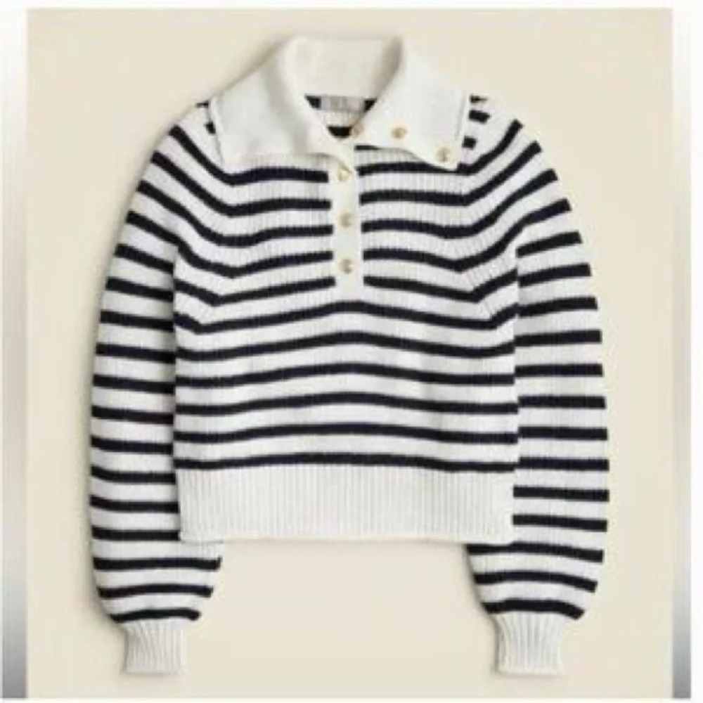 NWT JCrew Ribbed cotton button-collar sweater in stripe—Size Medium - Picture 1 of 4